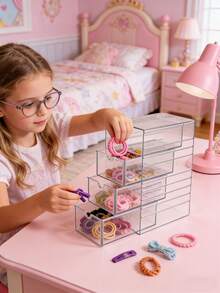 OBOVAY 1pc Multi-Layer Plastic Drawer Type Storage Box, Hair Accessory Organizer Box, Handmade Organizing Box, 4-Layer Transparent Hair Accessory Storage Box, Stackable Bathroom Storage Container. Suitable For Nursery, Bedroom, Kids Room, Jewelry, Cosmetics, Hair Accessories, Fashionable Glasses And Stationery. - Multicolor - View 2