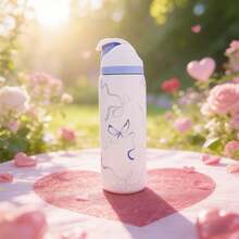 Owa-Laa Blue Bows Insulated Stainless Steel Water Bottle With Straw, Sports Water Bottle, Great For Travel, 32 Oz, This Unique Design And The Naturally Gentle Color Will Make You Feel Comfortable And Full Of Vitality. It Is Suitable As A Gift For Birthdays, Halloween, Thanksgiving, Valentine's Day, Christmas And New Year. - 藍白色 - 查看 1