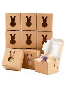 Easter Gift Box With Rabbit Window, Kraft Paper Candy Box, Cupcake Paper Box, Rabbit Cookie Candy Box, Soft Spring Easter Gift Box, Easter Paper Container, Suitable For Holiday Party, Party Supplies - Multicolor - View 9