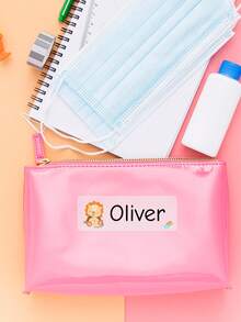 1-240 piezas Pegatinas de papelería personalizadas - Etiquetas con nombre personalizadas, pegatinas con texto personalizado, pegatinas resistentes al agua y al aceite, pegatinas transparentes, etiquetas reutilizables sin planchar, pegatinas con patrones de animales de dibujos animados, perfectas para loncheras de estudiantes, papelería - Estilo 1 - Ver 6