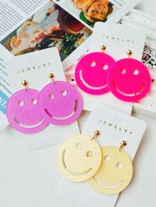 1 Pair Cute Back To School Bling Acrylic Earrings, Smiling Face, Sweet & Funny, Suitable For Holidays, Gift - Face - View 1