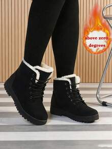 2026 Winter New Women's Snow Boots, PU Sole, Thin Sole, Non-Slip, Warm, Comfortable Women's Casual Sports Shoes, Cold-Proof And Warm Lining Thin-Soled Women's Mid-Calf Boots, Valentine's Day Style Gentle Flat Shoes, Soft-Soled Shoes, Plush Fashionable And Versatile Style, Suitable For Valentine's Day Dates, Work Commutes - Women's Knee-High Boots. Winter Wedding Fashion Shoes, Beach-Toned Casual Shoes. - màu đen - Xem 1