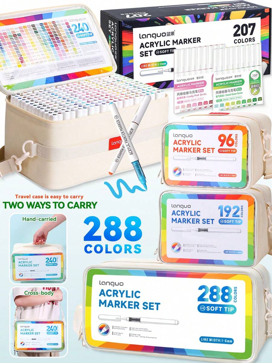 Languo Direct Tip Acrylic Marker Pens, High Capacity For Layering Colors, Waterproof Marker Pens With High Coverage, Suitable For Coloring, Graffiti And DIY Art Creation On Paper, Wood, Fabric, Ceramic, Metal And Stone - Sets - View 1