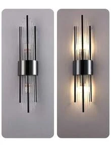 1 pieza/2 piezas Lámpara de pared moderna de oro/negra con cristal, base de acero inoxidable, Body de lámpara de cristal de alta calidad, adecuada para cafetería, sala de estar, dormitorio, villa, decoración de pared del hogar, accesorio de iluminación decorativa para habitación - Multicolor - Ver 10