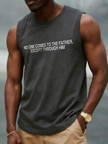 White Shark Men's Casual Fashion Street Letter Print Round Neck Tank Top, Summer - Dark Grey - View 2