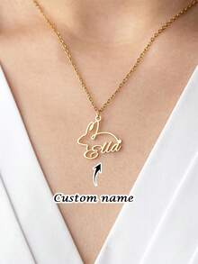 1 chiếc vòng cổ hình thỏ khắc tên theo yêu cầu, chất liệu thép không gỉ, kiểu dáng tinh tế, hình động vật, trang sức tối giản cho thanh thiếu niên, vòng cổ khắc tên riêng, vòng cổ unisex cho nam và nữ, vòng cổ lễ Phục Sinh, quà tặng thỏ may mắn, quà tặng ngày Valentine, ngày của Mẹ, lễ Eid Al-Fitr, quà sinh nhật. - Nhiều màu - Xem 2