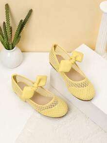 1 Pair Girls' Bow Decor Flat Shoes, Suitable For Spring And Autumn - Yellow - View 4