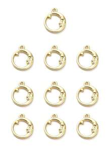 10pcs Alloy Pendants, Flat Round With Moon/Star/Moon, Golden/Light Gold - Gold - View 6
