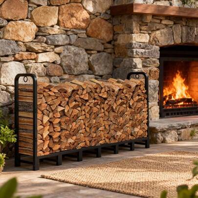 Dragonpad 8Ft Outdoor Indoor Firewood Rack, Adjustable Metal Log Holder For Fireplace, 660 Lb Capacity Heavy Duty Wood Pile Storage Organizer Stacker Stand, Black