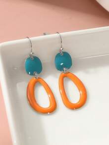 1 Pair Simple Bright Oval Pendant Earrings, Handmade Earrings, Casual & Vacation Style Earrings For Women - Two-color - View 2