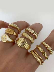 Set di 10 anelli alla moda con strass a forma di stella per donne, stile bohémien, adatti per uso quotidiano, Ognissanti, San Valentino, compleanni e altre occasioni, possono essere usati come regali - Multicolore - Visualizzare 8