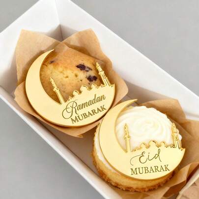 1件/3件/6件装金色、银色、玫瑰金亚克力开斋节蛋糕装饰品，适用于开斋节派对DIY蛋糕、甜点、烘焙装饰