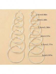 BMOR 6Pairs Punk Hoop Earrings Set Big Circle Earrings Jewelry For Women Girls Steampunk Ear Clip Punk Style Earring Ear Ring - Silver - View 3