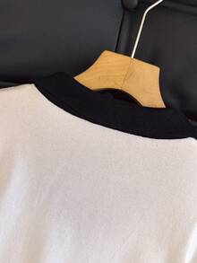 春夏女士 Polo 领短袖褶皱连衣裙，时尚优雅撞色收腰修身针织连衣裙 白色 - 白色 - 查看 6