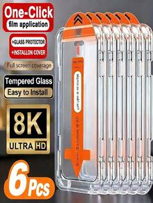 Paquete de 6 protectores de pantalla de vidrio templado ultra claros compatibles con 17 Pro Max, 17 Air, 16 Pro Max, 17, 16, 15, 14, 13, 12, 11 Plus, Mini X, XS, XS Max, XR, 7P, 8P. Instalación automática anti-polvo, dureza 9H, fácil de instalar, anti-huellas dactilares, protección de pantalla HD clara. Esenciales para uso diario, oficina y hogar. Accesorios para teléfono a prueba de agua, a prueba de golpes, resistente a caídas y arañazos. - transparente - Ver 8