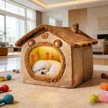 泰迪熊小屋宠物床，全封闭式设计，可水洗保暖，适合猫狗四季皆宜 - 彩色 - 查看 5