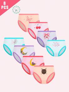 8pcs/Pack Girls' Soft & Comfortable Cute Butterfly Pattern Casual Bikini Briefs - Multicolor - View 7