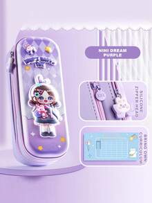 1pc 3D Cartoon Student Pencil Case - Crush-Resistant Dual Layer Large Capacity, Built-In Elastic Band Holder, Lightweight Multi-Pattern High Value Stationery Box - Double-layer 3D Pencil Case - View 11