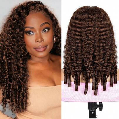 Burmese Curly Wig For Women 4x4 Lace Front Wigs Human Hair 180 Density Transparent Lace Frontal Human Hair Pre Plucked Water Wave Human Hair Wigs With Spiral End Natural Black Color