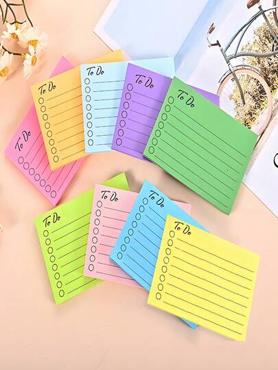 1pc Mixed Color Sticky Notes For To-Do Lists - Lined Self-Adhesive Memo Pads Suitable For School, Office, And Home - Sticky Stationery For Better Organization And Efficiency