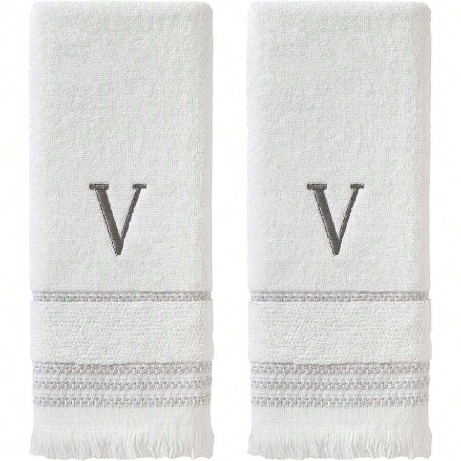 - Juego de Toallas de Mano con Monograma Casual, V, 16 x 26 Pulgadas, Color Blanco, 2 Unidades,41039388 - Marrón Chocolate - Ver 1