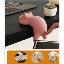 Cat Shape Desk Hook, No Drill Adhesive Table Side Hanger For Bags, Backpacks & Purses, Heavy Duty Under Desk Hook For Office, School & Home - Pink - View 2