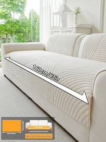 1pc Modern Solid Color Sofa Cover, Fashionable Plush Sofa Slipcover, Non-Slip, Scratch-Resistant, Dirt-Resistant, Pet-Friendly Sofa Protector, Fits 1, 2, 3, 4 Seater Sofas And L-Shaped Sofas, Suitable For All Seasons, Machine/Hand Washable, Decorative For Holidays - Beige - View 12