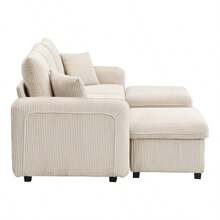 Multifunctional U-Shaped Sofa, Drawer + Stool With Locker, Removable Modular Sofa Cover With Sleeping Function, Rope-Like Fabric, Multicoloured Optional. - Beige - View 7