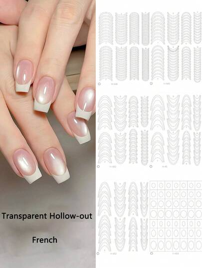 Full-Size French Tip Nail Stickers Press-On Gel With Short & Long Nail Guides Multiple Curve French Tips Nail Supplies Nail Art Design DIY Decoration For Christmas Women Beauty Gift Nails