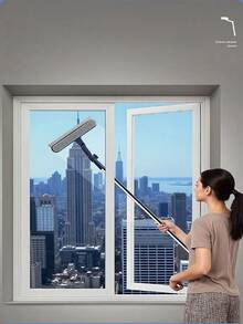 1 pieza Herramienta de limpieza de vidrio multifuncional, Limpiacristales giratorio de 360 grados para ventanas altas del hogar, Herramienta de limpieza de ventanas de doble cara - Varilla de empalme de tipo giratorio - Ver 2