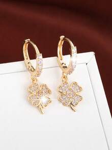 1 Đôi bông tai khoen tròn sang trọng bằng đồng đính đá Cubic Zirconia, thiết kế hoa và sao rỗng tối giản thanh lịch. - W16579 - Nhiều màu - Xem 7