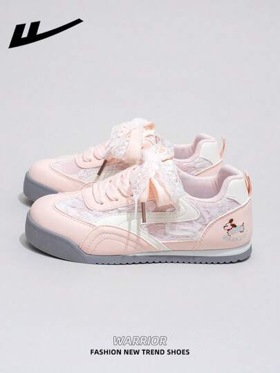  1双 WARRIOR 女士厚底系带软底休闲鞋，低帮户外平底鞋，圆头低跟防滑纯色优雅软底徒步鞋，适合学生、毕业照、平底鞋、低帮皮质运动滑板鞋