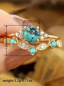 2 piezas/set Anillo de circonita cúbica de moda para mujer para boda, compromiso, aniversario, fiesta, joyería, regalo del Día de San Valentín - Amarillo Oro - Ver 4