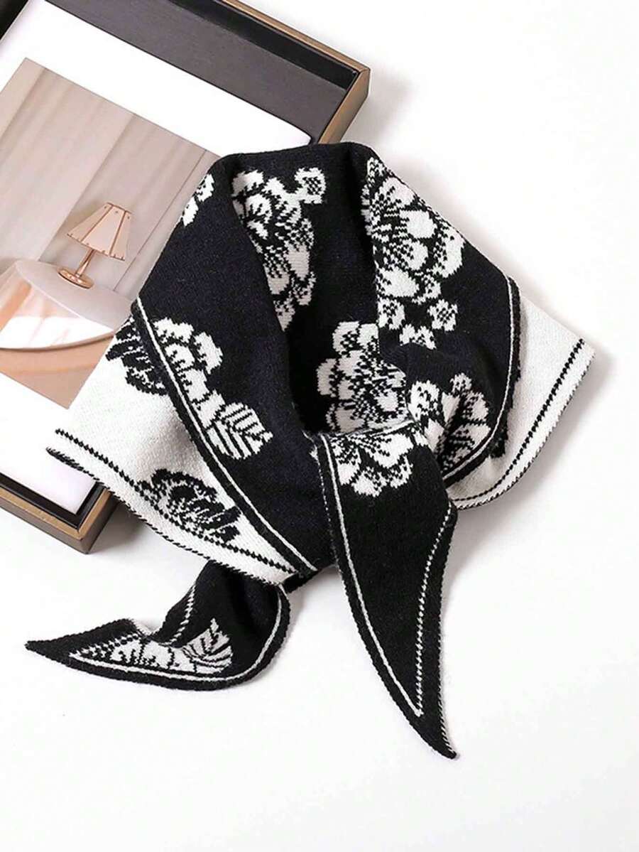 1pc Versatile Warm Knitted Scarf With Cutout Criss-Cross Design - Multicolor - View 1