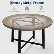 Industrial 47'' Round Dining Table For 4-6 – Space-Saving Wooden Kitchen Table – Sturdy Metal Frame – Perfect For Dining Room Or Kitchen – No Chairs Included - Gris - Ver 2