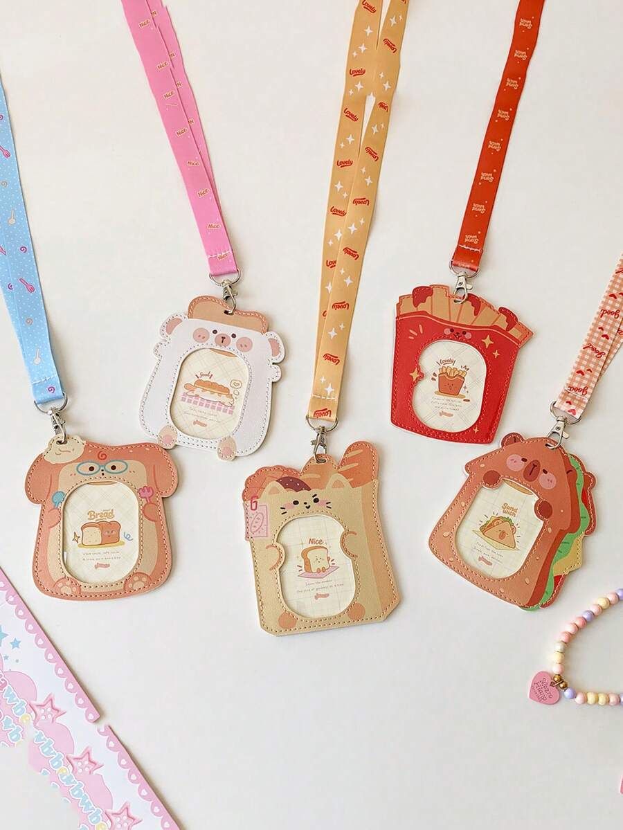 1 PC Cute Cartoon Dog Hanging Neck Card Holder, Student Bus Card, Campus Card Holder, Girl Chasing Star 3-Inch Small Card Holder