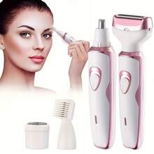 4 In 1 Electric Shaver Kit For Women Pink Painless Face Eyebrow Bikini & Body Hair Remover Rechargeable Grooming Set - Pink - View 6