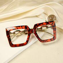 3pcs Oversized Vintage Reading Glasses, Chain Designed Temples, Comfortable Premium Quality Ladies Readers - Half-frame Leopard Print + Leopard Print + Light Bean Curd - View 4