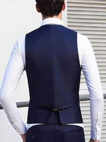 男士经典绅士单排扣优雅西装背心 - 藏蓝色 - 查看 3