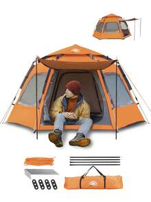 Camping Tent For Up To 8 People, Waterproof Tent Measuring 280x280x160cm, New Hawaii Camping, 4 Windows, Top Ventilation. - B - 查看 2