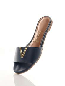 Vizzano Slide Sandal With Textured Strap And Metallic Logo Detail - Navy Blue - View 1