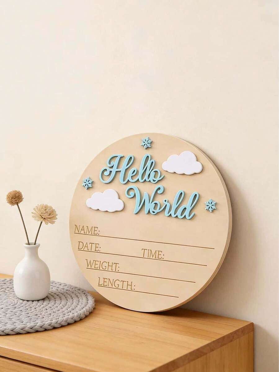 1 peça de adereço para fotografia de recém-nascido "Olá Mundo" - Placa de anúncio de nascimento do bebê, placa de madeira com o nome do bebê, lembrança do bebê, presente de chá de bebê ou Páscoa, unissex - Multicolorido - Ver 1