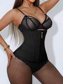 1pc Women High Waist Compression Waist Trainer With Zipper, High Compression Waist Cincher, Waist Shaper For Women - Black - View 3