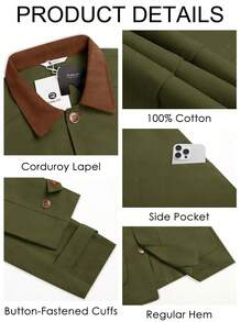 Runcati Chaqueta militar de algodón vintage para hombre, ligera, con botones, bolsillos y casual para exteriores, ideal para primavera - Verde militar - Ver 6