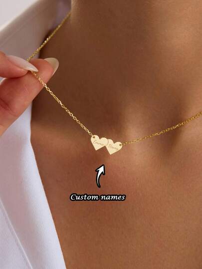 1PC Custom Engraved Multi Name Love Necklace, Heart Name Necklace, Stainless Steel Jewelry, Customizable 1-3 Names, Couple Necklace, Family Necklace, Jewelry Women, Valentine's Day Gifts, Mother's Day Customized Family Necklace For Mom, Suitable For Daily Wear And Gifting, Personalized Necklace