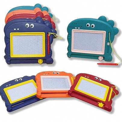 1个随机恐龙图案磁性画板 - 可擦写涂鸦板，配有彩色笔，适用于计数、绘画、拼写，便携式创意玩具，适合家庭互动、生日礼物和旅行，便携式绘画工具