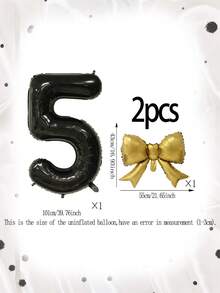 Set Balon Dekorasi Pita 2 Buah, Balon Foil Angka 0-9 Hitam 40 Inci & Balon Berbentuk Pita Emas untuk Dekorasi Pesta Ulang Tahun - MultiWarna - View 10