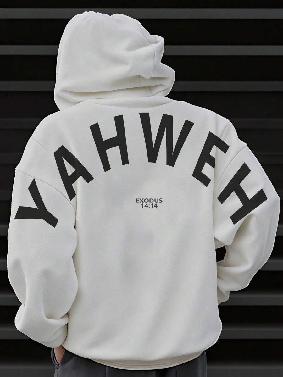 Men's Hoodie | Letter Graphic Print YAHWEH Exodus 14:14 Faith Style | Cotton Material Comfort & Breathability Casual & Sporty Outfits--Going Out Tops For Men, Men Gifts. - 白色 - 查看 1