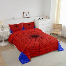 Castle Fairy 3pcs Happy Halloween  Comforter Set Queen/King Size Spider Web Animals Insect Rustic Bedding Set Suitable For Women Men Room Decor Spider Web Farmhouse  Comforter Red Black Bedding Set 2 Pillowcases - Đỏ - Xem 3