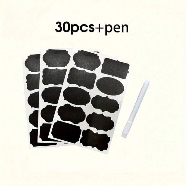 30pcs Reusable Chalkboard Labels With Pen - Removable Waterproof Self-Adhesive Stickers For Spice Jars, Food Containers & Kitchen Organization